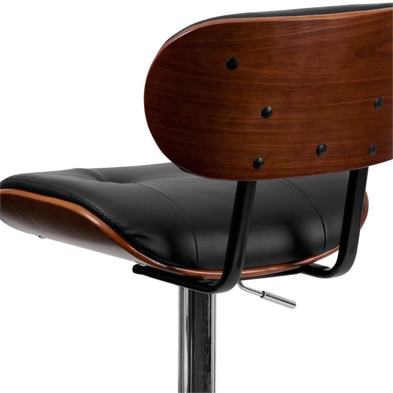 Flash Furniture Adjustable Bentwood Bar Stool in Black and Walnut