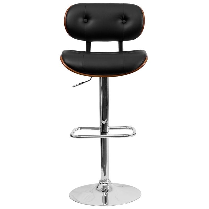 Flash Furniture Adjustable Bentwood Bar Stool in Black and Walnut
