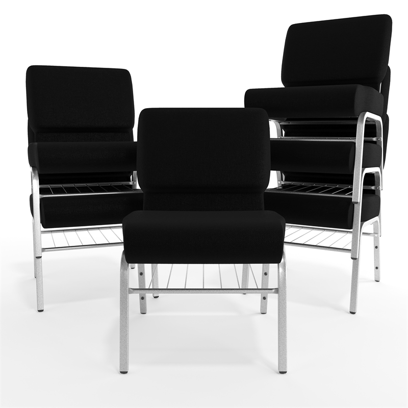 Flash Furniture Hercules Church Stacking Chair in Silver and Black