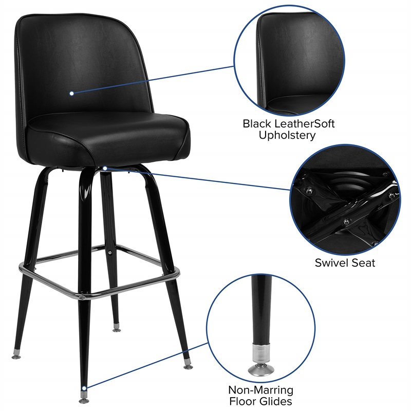 Flash Furniture Metal Barstool With Swivel Bucket Seat In Black