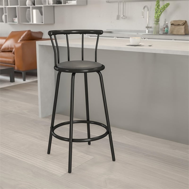 Flash Furniture Metal Crown Back Swivel Stool In Black