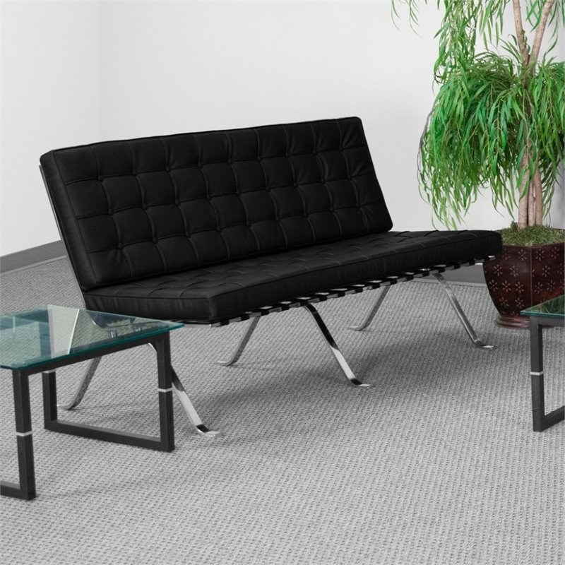 Flash Furniture Hercules Flash Leather Tufted Loveseat in Black