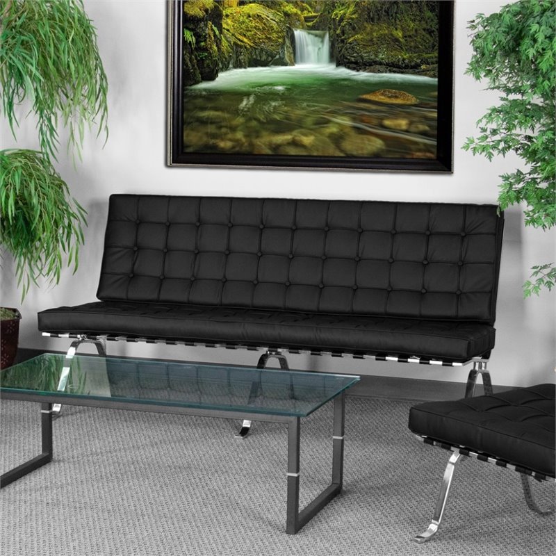 Flash Furniture Hercules Flash Leather Tufted Sofa in Black