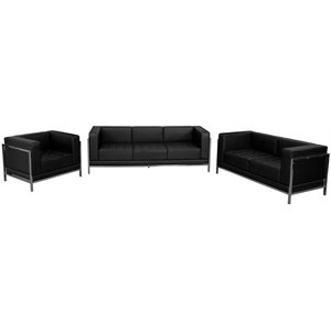 Flash Furniture Hercules Imagination 3-Piece Stainless Steel Sofa Set in Black
