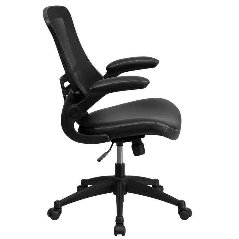 Flash Furniture Mid Back Mesh Leather Office Chair in Black