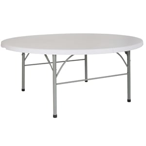 Flash Furniture 71&quot Round Plastic Bi-Fold Table in Granite White