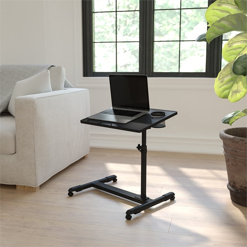 Flash Furniture Adjustable Mobile Laptop Cart in Black