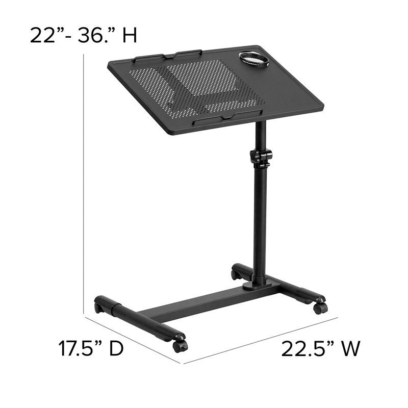 Flash Furniture Adjustable Mobile Laptop Cart in Black