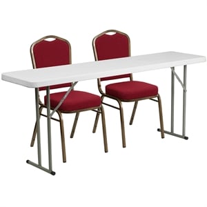Flash Furniture 72&quot x 18&quot 3-Piece Plastic Folding Table Set in White/Burgundy