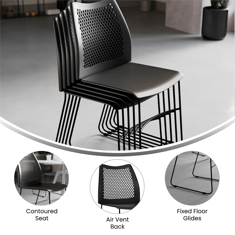 Flash Furniture Hercules Air Vent Sled Base Stacking Chair in Black