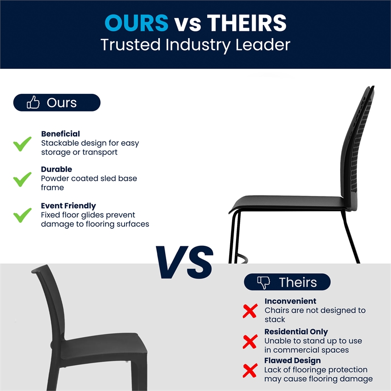 Flash Furniture Hercules Air Vent Sled Base Stacking Chair in Black