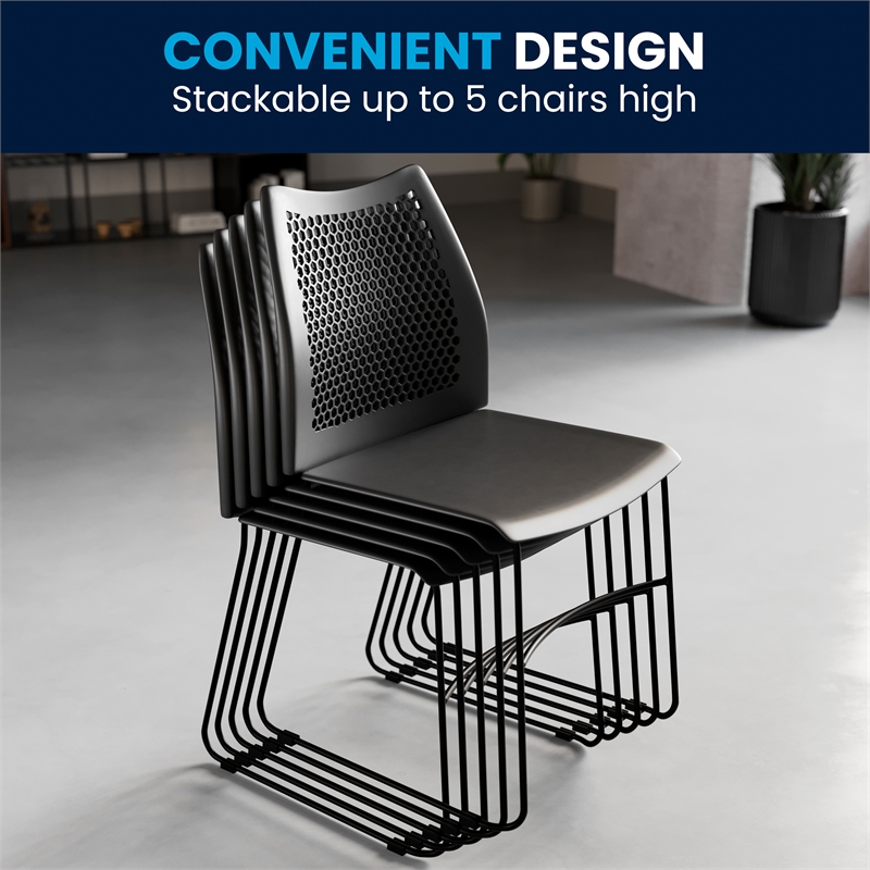Flash Furniture Hercules Air Vent Sled Base Stacking Chair in Black