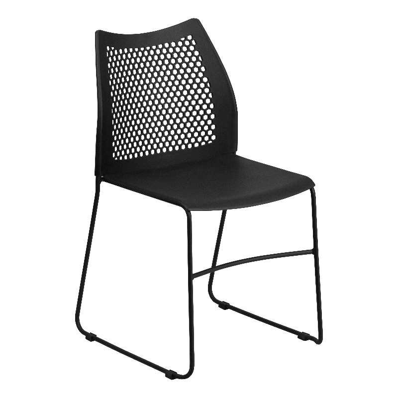 Flash Furniture Hercules Air Vent Sled Base Stacking Chair in Black