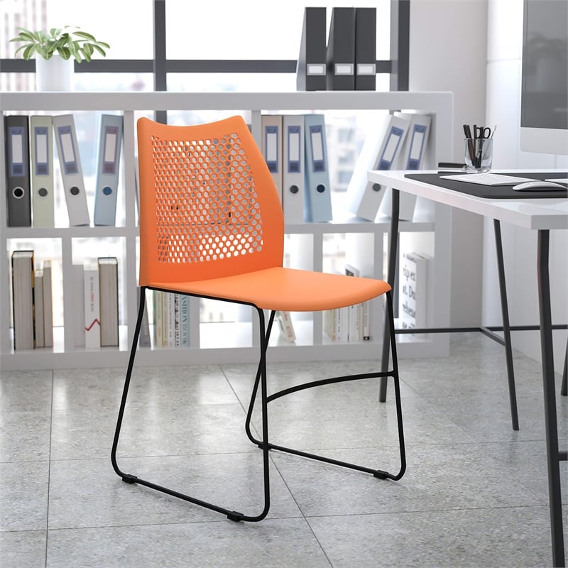 Flash Furniture Hercules Air Vent Sled Base Stacking Chair in Orange