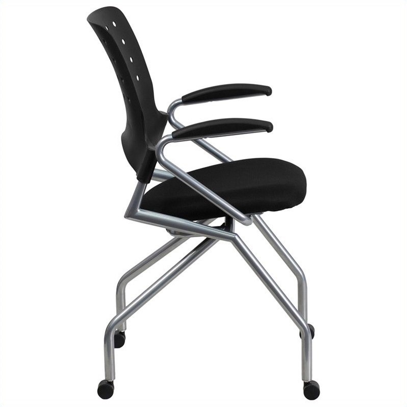 Flash Furniture Galaxy Mobile Plastic Nesting Folding Arm Chair in Black