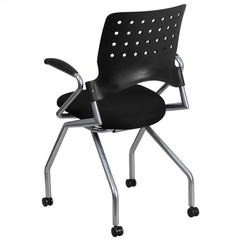 Flash Furniture Galaxy Mobile Plastic Nesting Folding Arm Chair in Black