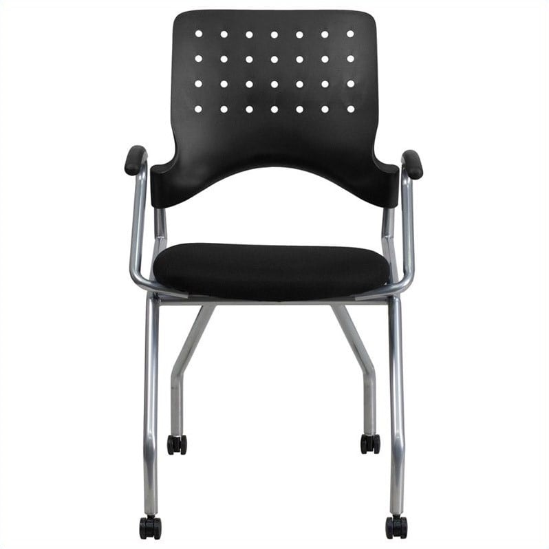 Flash Furniture Galaxy Mobile Plastic Nesting Folding Arm Chair in Black