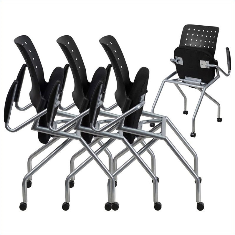 Flash Furniture Galaxy Mobile Plastic Nesting Folding Arm Chair in Black