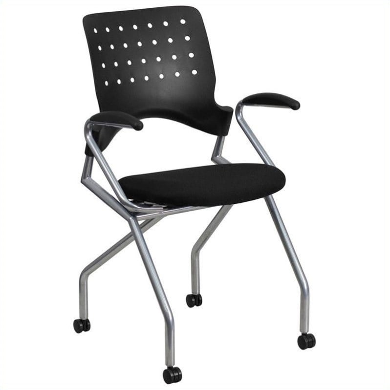 Flash Furniture Galaxy Mobile Plastic Nesting Folding Arm Chair in Black