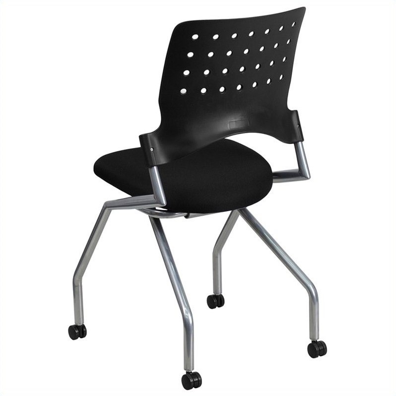 Flash Furniture Galaxy Mobile Plastic Nesting Folding Chair in Black