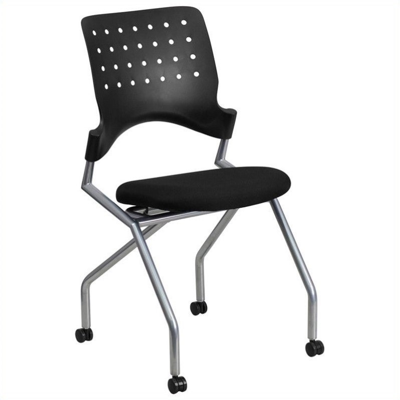 Flash Furniture Galaxy Mobile Plastic Nesting Folding Chair in Black