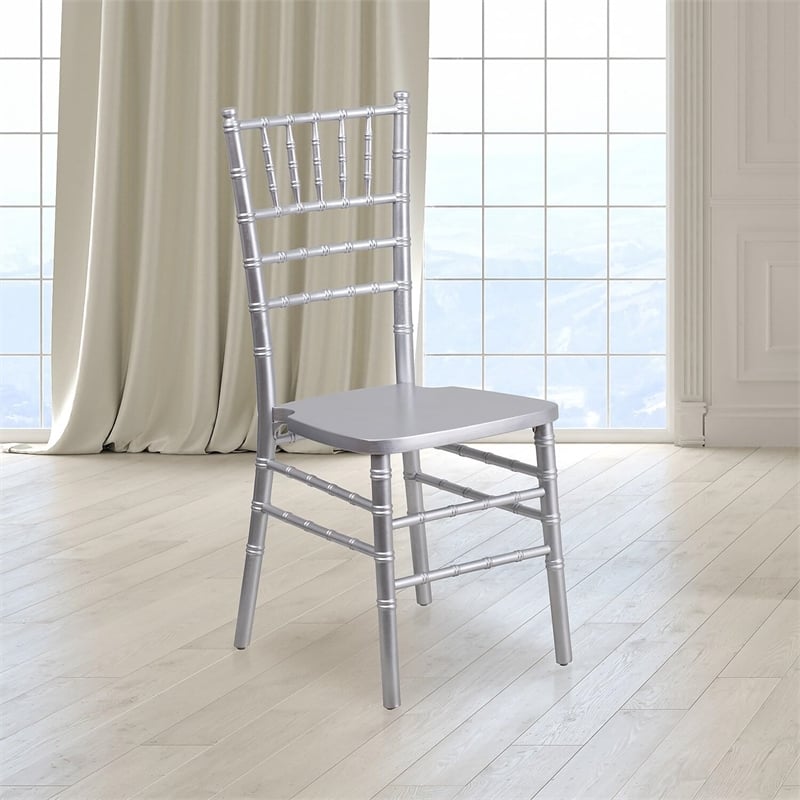 Flash Furniture Hercules Wood Chiavari Stacking Dining Side Chair in Silver