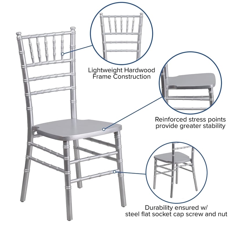 Flash Furniture Hercules Wood Chiavari Stacking Dining Side Chair in Silver