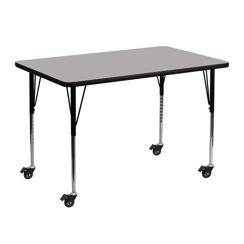 Flash Furniture Rectangular Thermal Fused Top Mobile Activity Table in Gray
