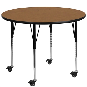 Flash Furniture 31&quot x 42&quot Round Thermal Fused Top Mobile Activity Table in Oak