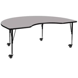 Flash Furniture 26&quot x 72&quot Kidney-Shaped Thermal Fused Top Mobile Activity Table in Gray