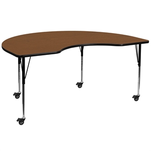 Flash Furniture 31&quot x 72&quot Kidney-Shaped High Pressure Top Mobile Activity Table in Oak