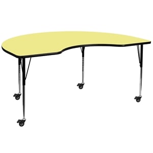 Flash Furniture 31&quot x 72&quot Kidney-Shaped Thermal Fused Top Mobile Activity Table in Yellow