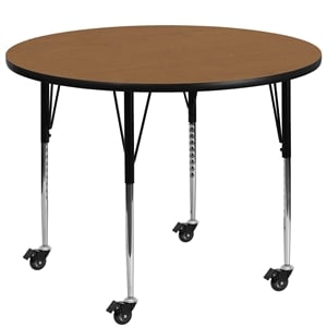 Flash Furniture 31&quot x 60&quot Round Thermal Fused Top Mobile Activity Table in Oak