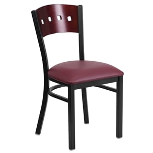 Flash Furniture Hercules Upholstered Restaurant Dining Chair in Mahogany and Burgundy