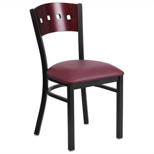 flash furniture hercules square back metal faux leather seat dining side chair in black and mahogany