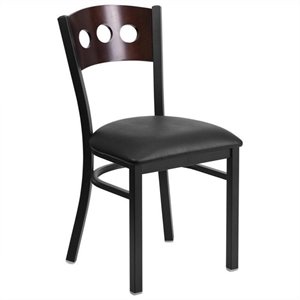 flash furniture hercules circule back metal faux leather seat dining side chair in black and walnut