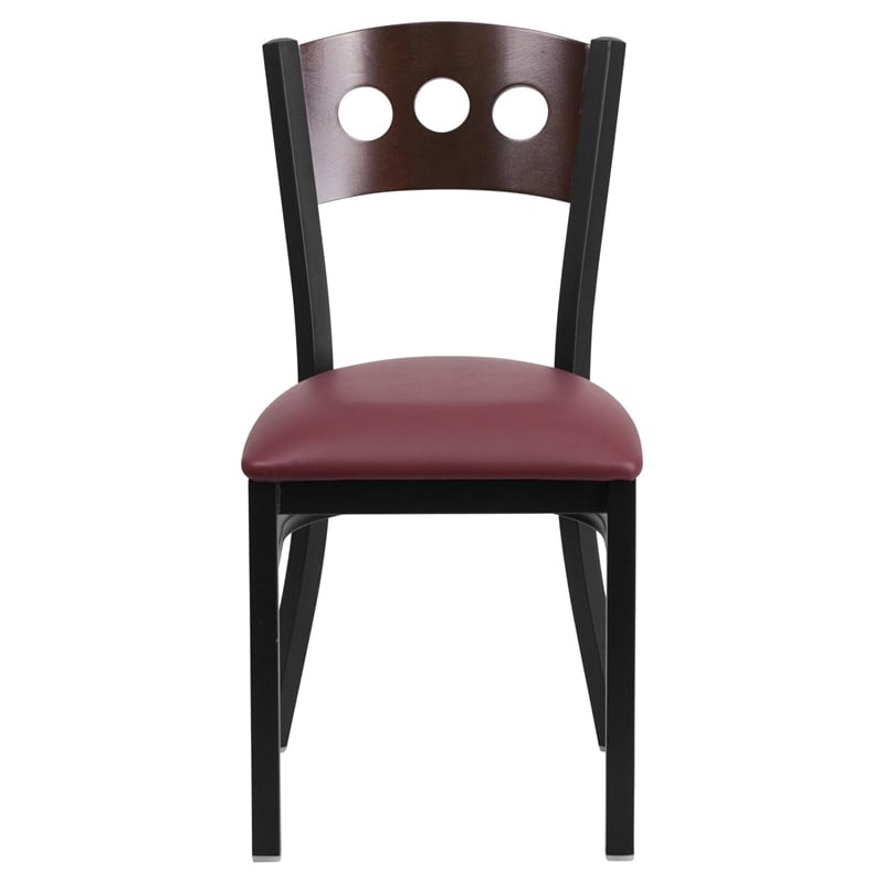 Flash Furniture Hercules Upholstered Restaurant Dining Chair in Walnut and Burgundy