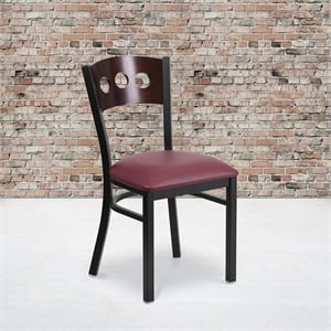 Flash Furniture Hercules Upholstered Restaurant Dining Chair in Walnut and Burgundy