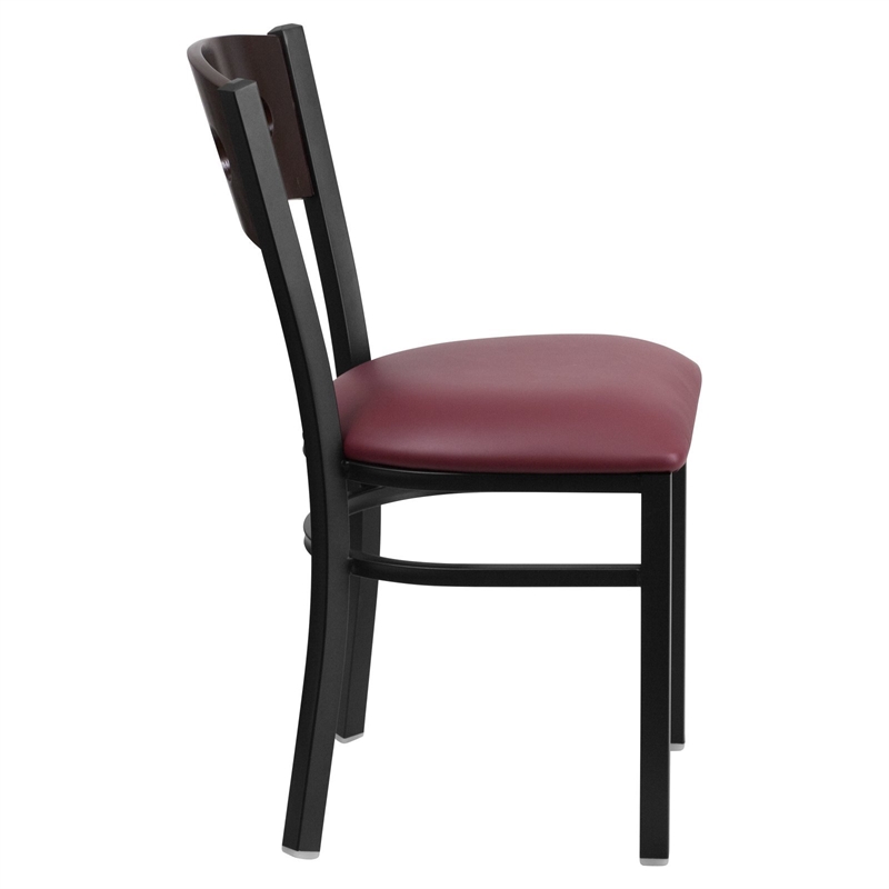 Flash Furniture Hercules Upholstered Restaurant Dining Chair in Walnut and Burgundy