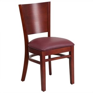 flash furniture lacey panel back wooden faux leather seat restaurant dining side chair in mahogany