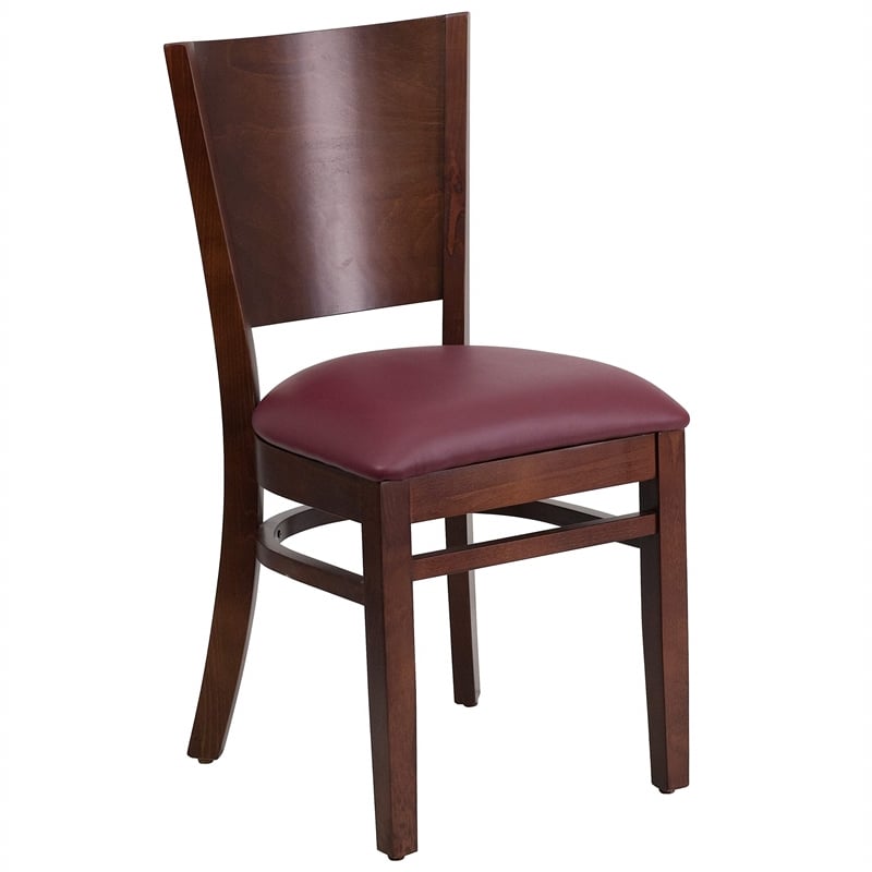 Flash Furniture Lacey Upholstered Restaurant Dining Chair in Walnut and Burgundy
