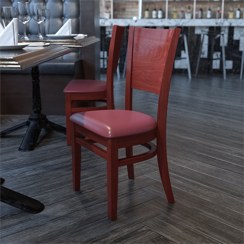 Flash Furniture Lacey Upholstered Restaurant Dining Chair in Walnut and Burgundy