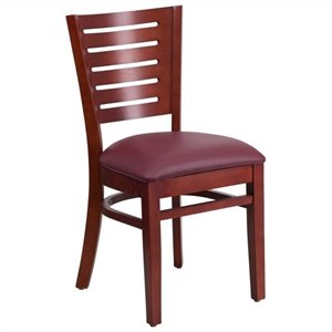 flash furniture darby slat back wooden faux leather seat restaurant dining side chair in mahogany