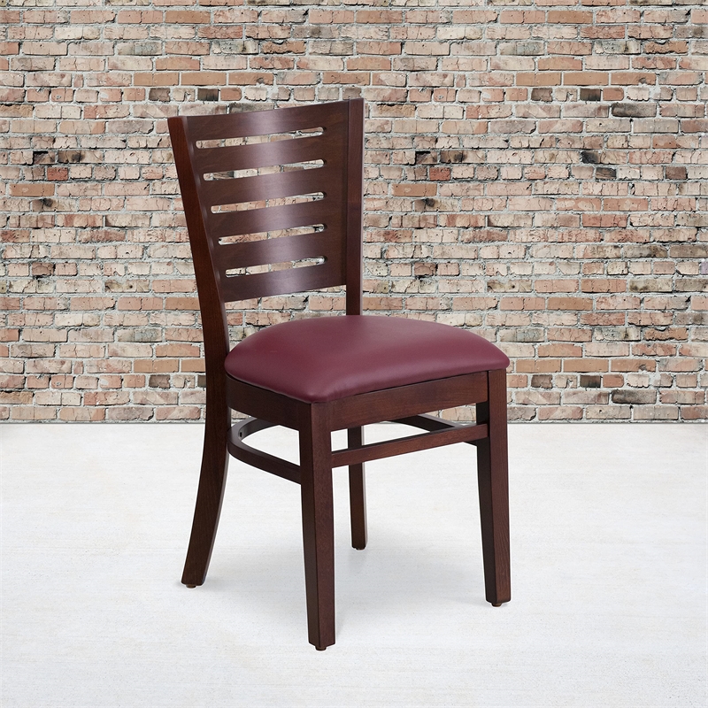 Flash Furniture Darby Upholstered Restaurant Dining Chair in Walnut and Burgundy