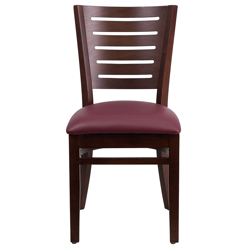 Flash Furniture Darby Upholstered Restaurant Dining Chair in Walnut and Burgundy