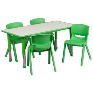 Flash Furniture Plastic Activity Table Set with 4 School Stacking Chairs in Green