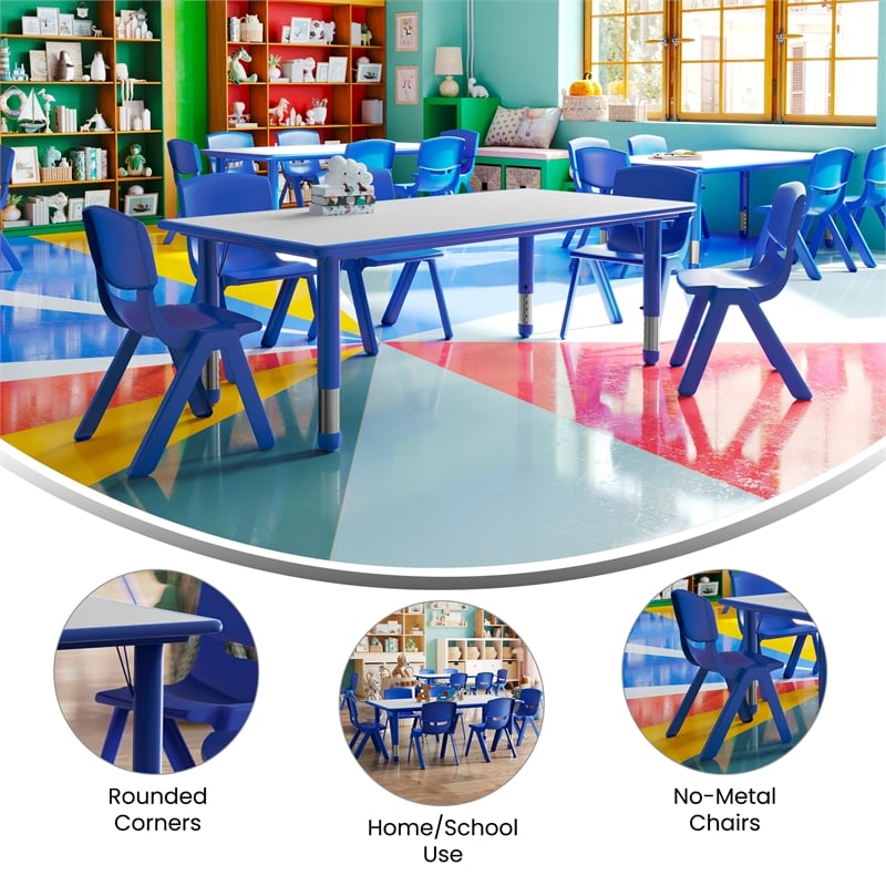 Flash Furniture Plastic Activity Table Set with 6 School Stacking Chairs in Blue