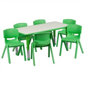 Flash Furniture Plastic Activity Table Set w/ 6 School Stacking Chairs in Green
