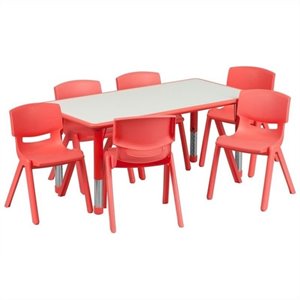 flash furniture modern height adjustable two tone plastic kids activity table set in red