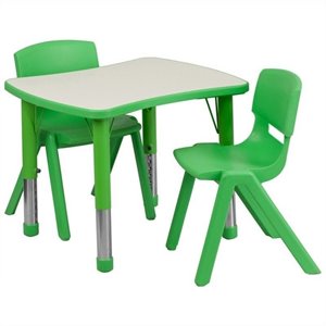 Flash Furniture Curved Plastic Activity Table Set with 2 Stack Chairs in Green